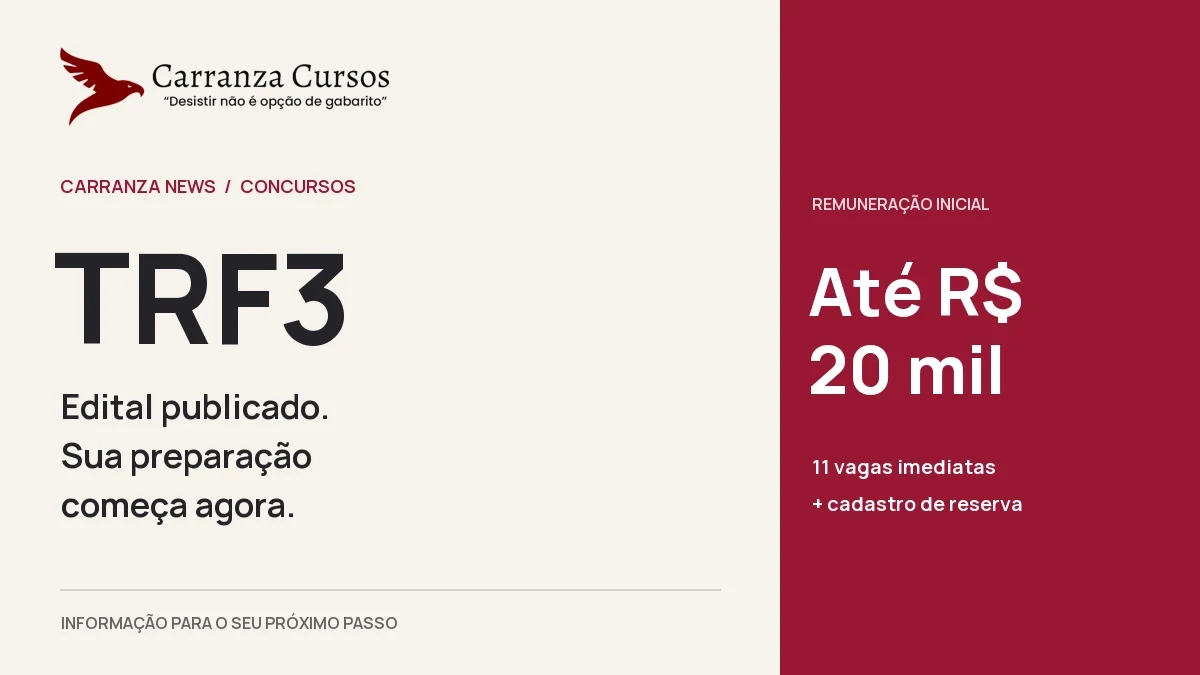 Concurso TRF3 2026: edital publicado com salários de até R$ 20 mil