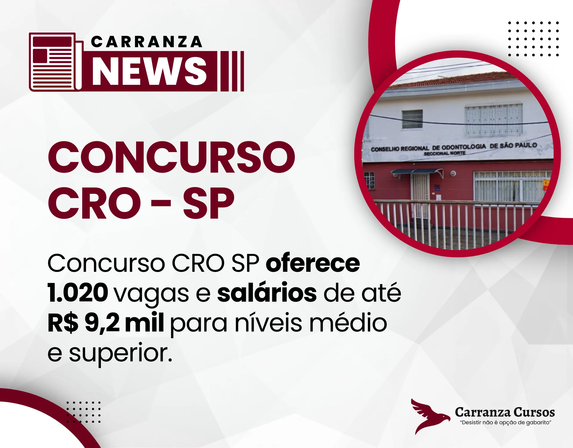 CONCURSO CRO SP oferece 1.020 vagas e salários de até R$ 9,2 mil!