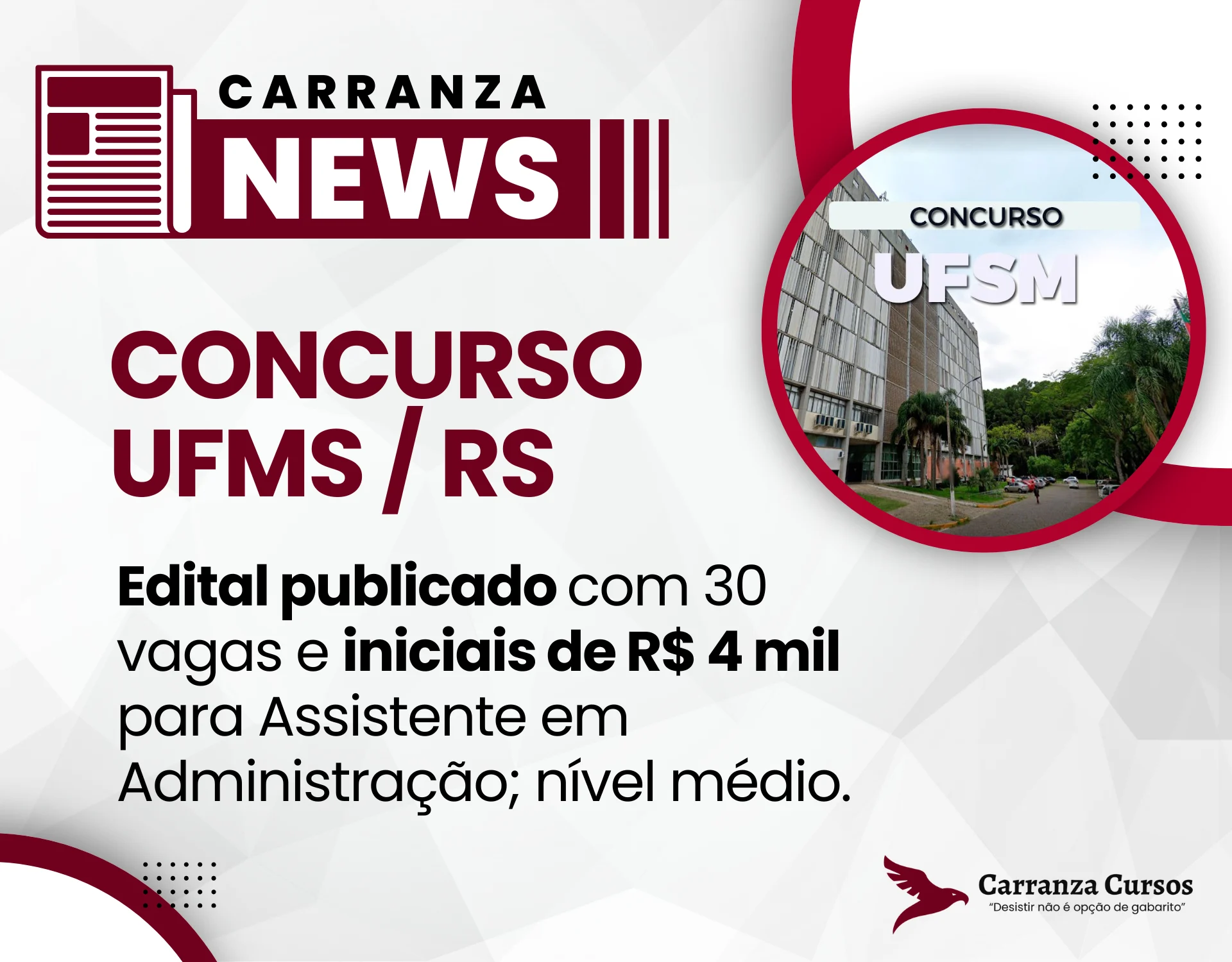 CONCURSO UFSM 2025: Edital publicado com 30 vagas e salário inicial de R$ 4 mil!