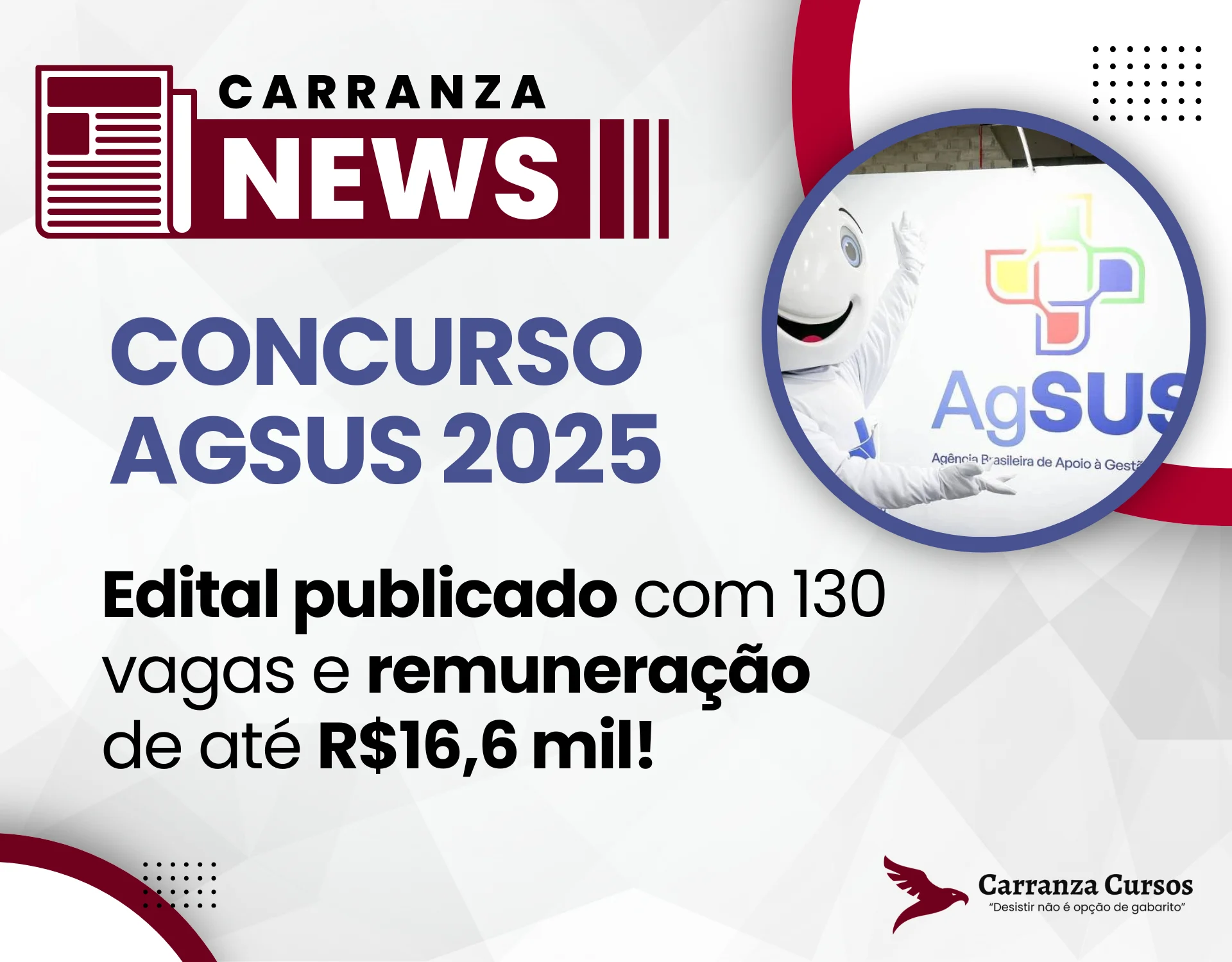CONCURSO AgSUS 2025:Edital aberto com 130 vagas e salários de até R$16,6 mil!