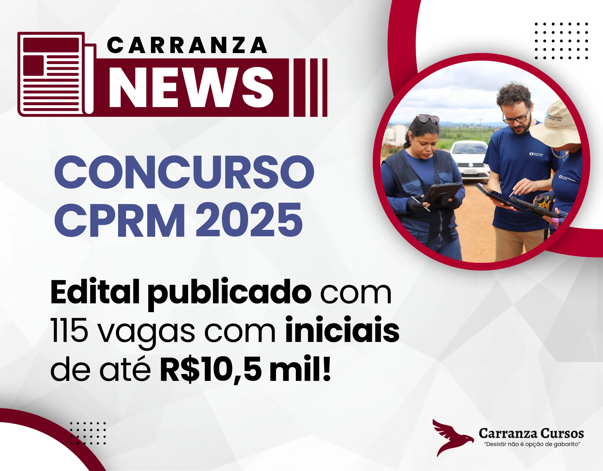 CONCURSO CPRM: Oferece 115 vagas com salários de até R$10,5 mil!
