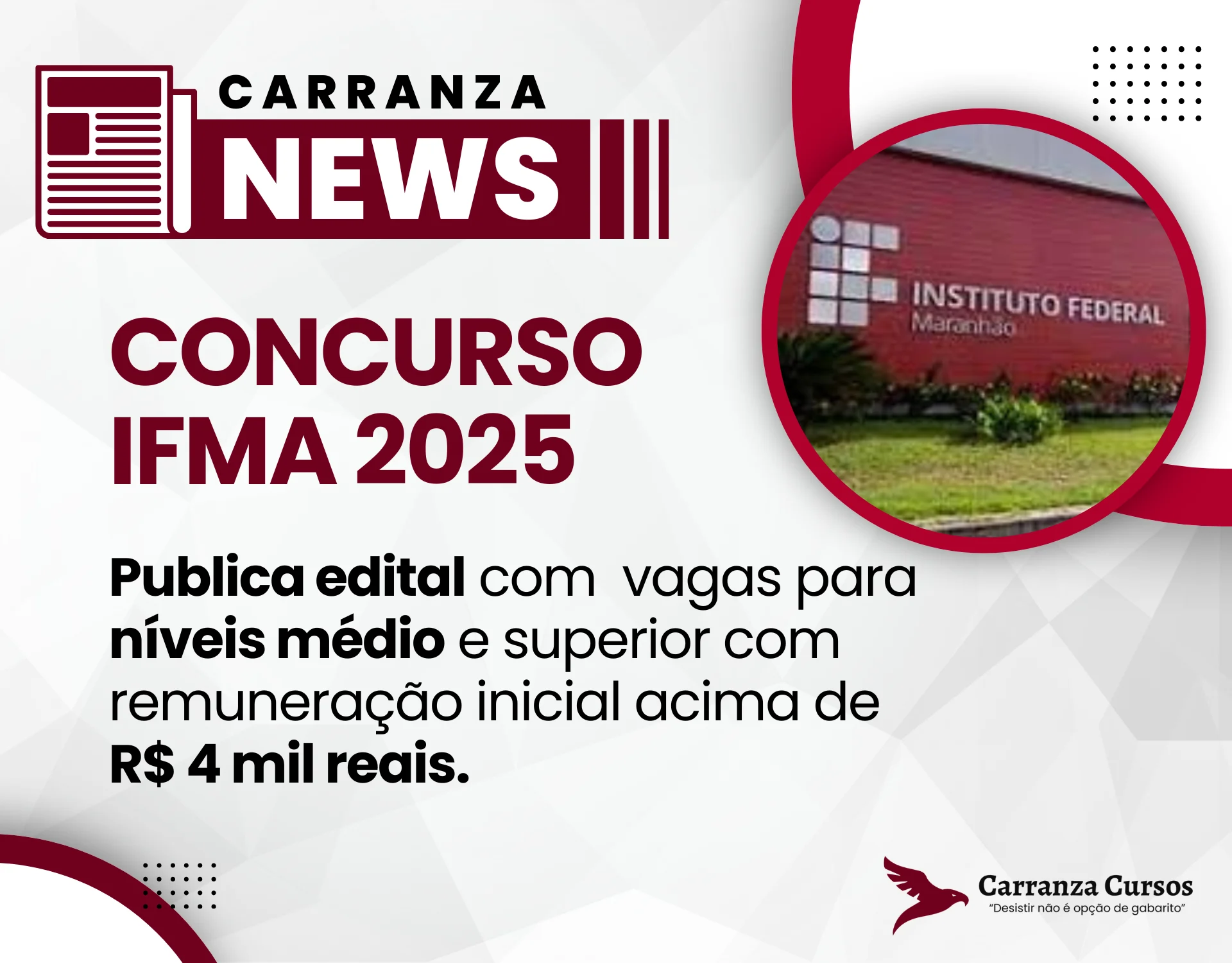 CONCURSO IFMA: PUBLICA EDITAL COM VAGAS PARA TÉCNICOS E PROFESSORES.