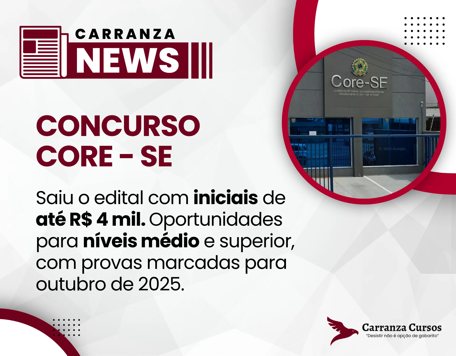Concurso CORE SE: Saiu o edital com salários de até R$ 4 mil!