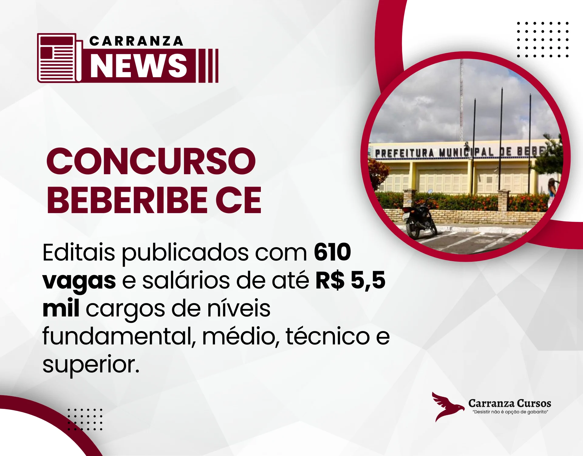 Concurso Beberibe: editais publicados com 610 vagas e salários de até R$ 5,5 mil!