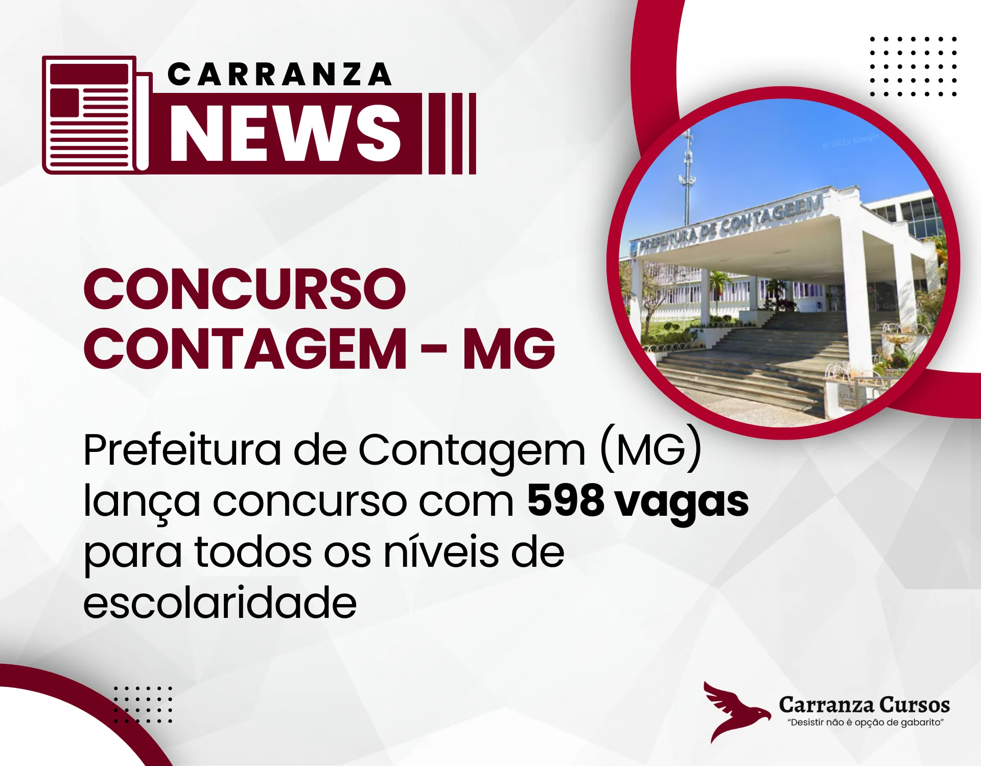 Concurso Prefeitura de Contagem (MG): Publica edital com 598 vagas para todos os níveis de escolaridade.