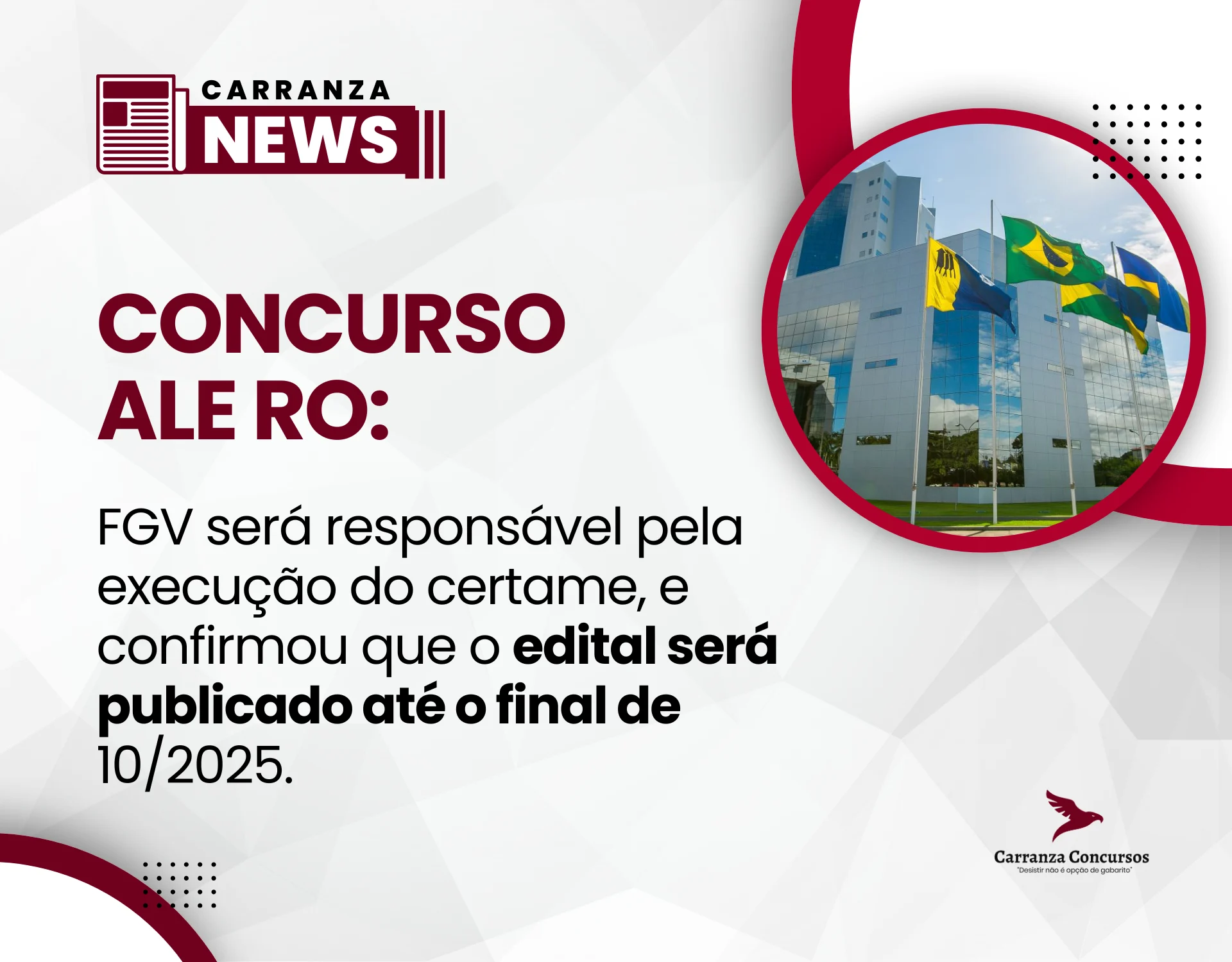 O concurso da Assembleia Legislativa de Rondônia (ALE RO) está cada vez mais perto!