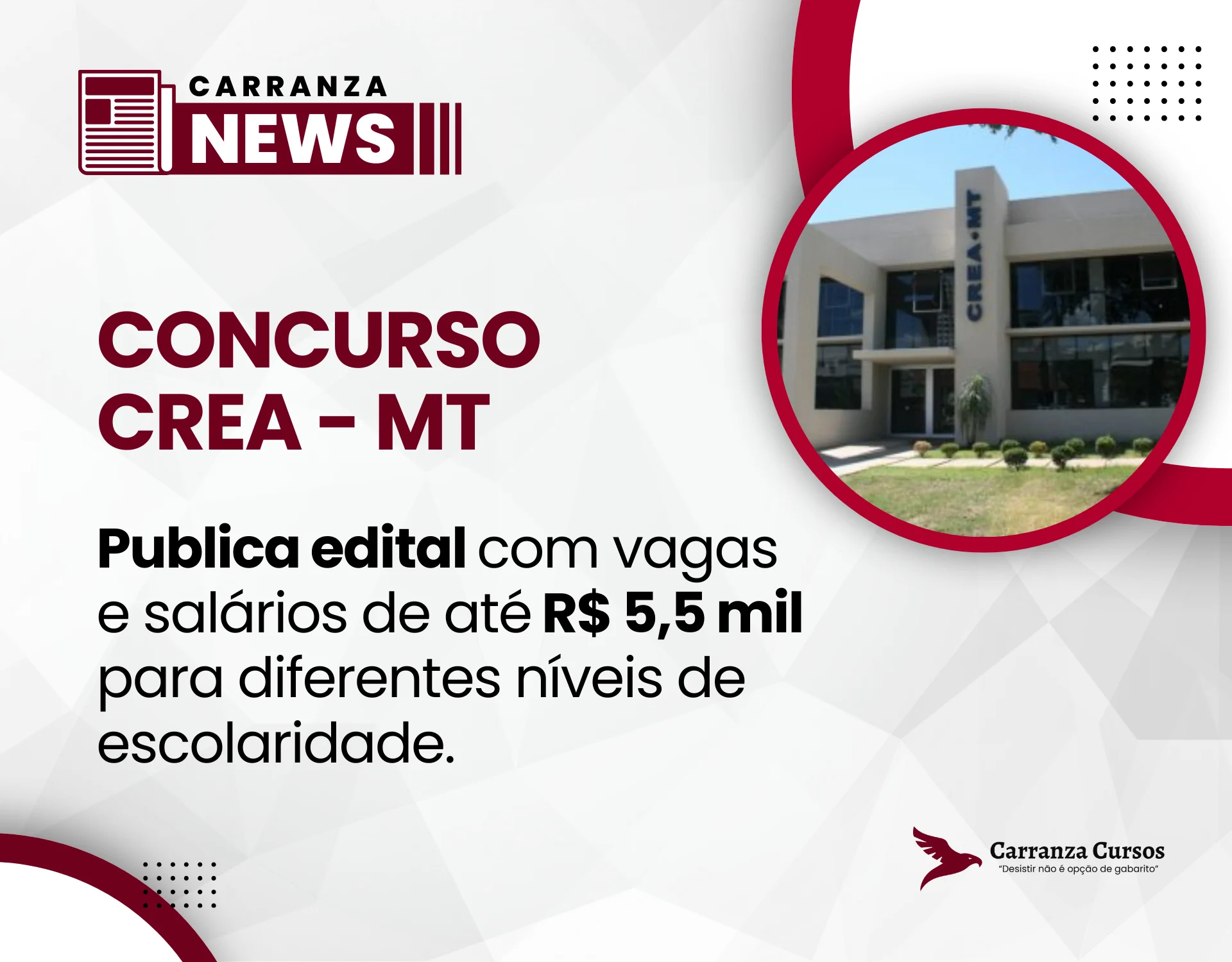 Crea MT abre concurso com 29 vagas e salários de até R$ 5,5 mil!