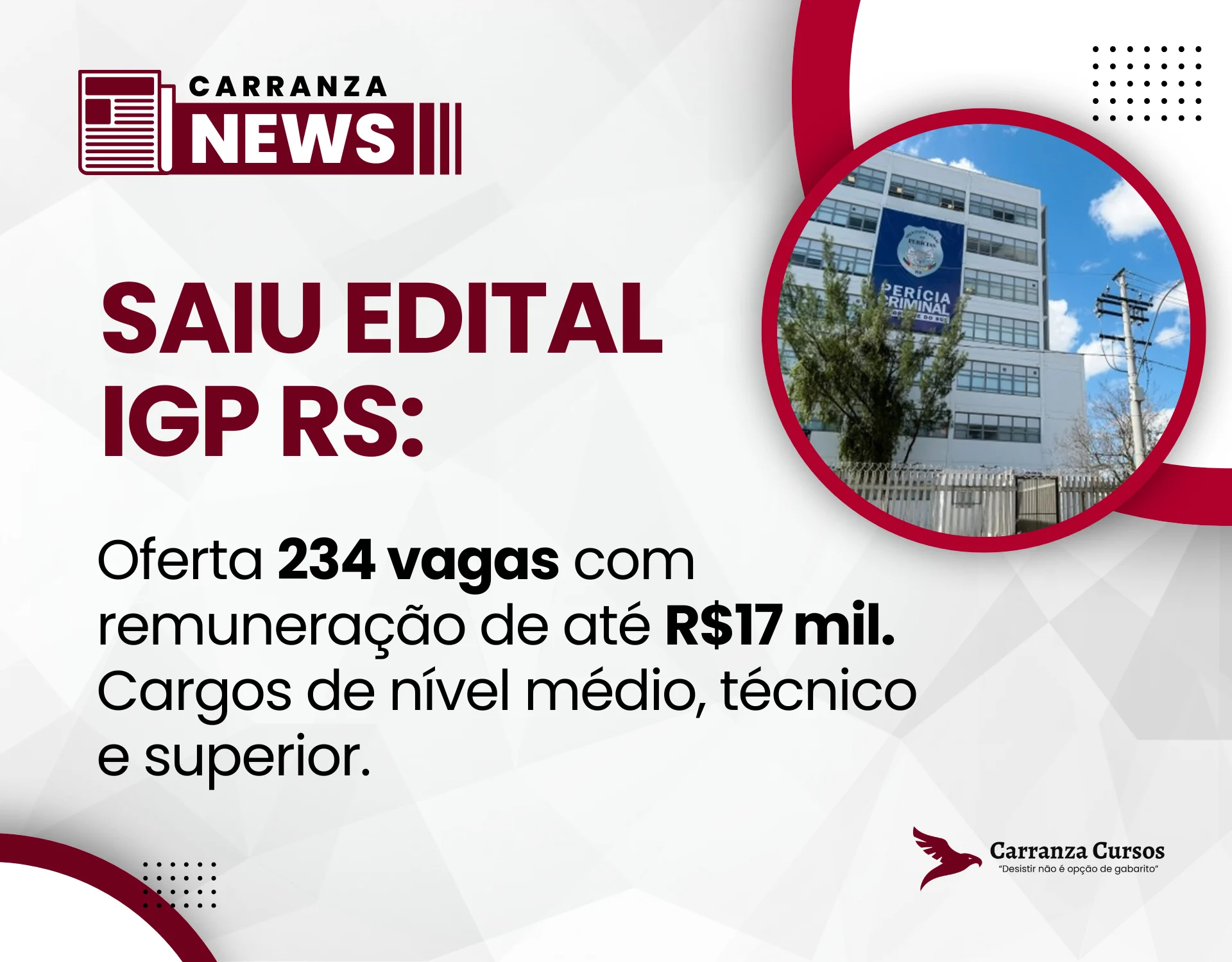 Concurso IGP RS oferece 234 vagas com salários de até R$17 mil!
