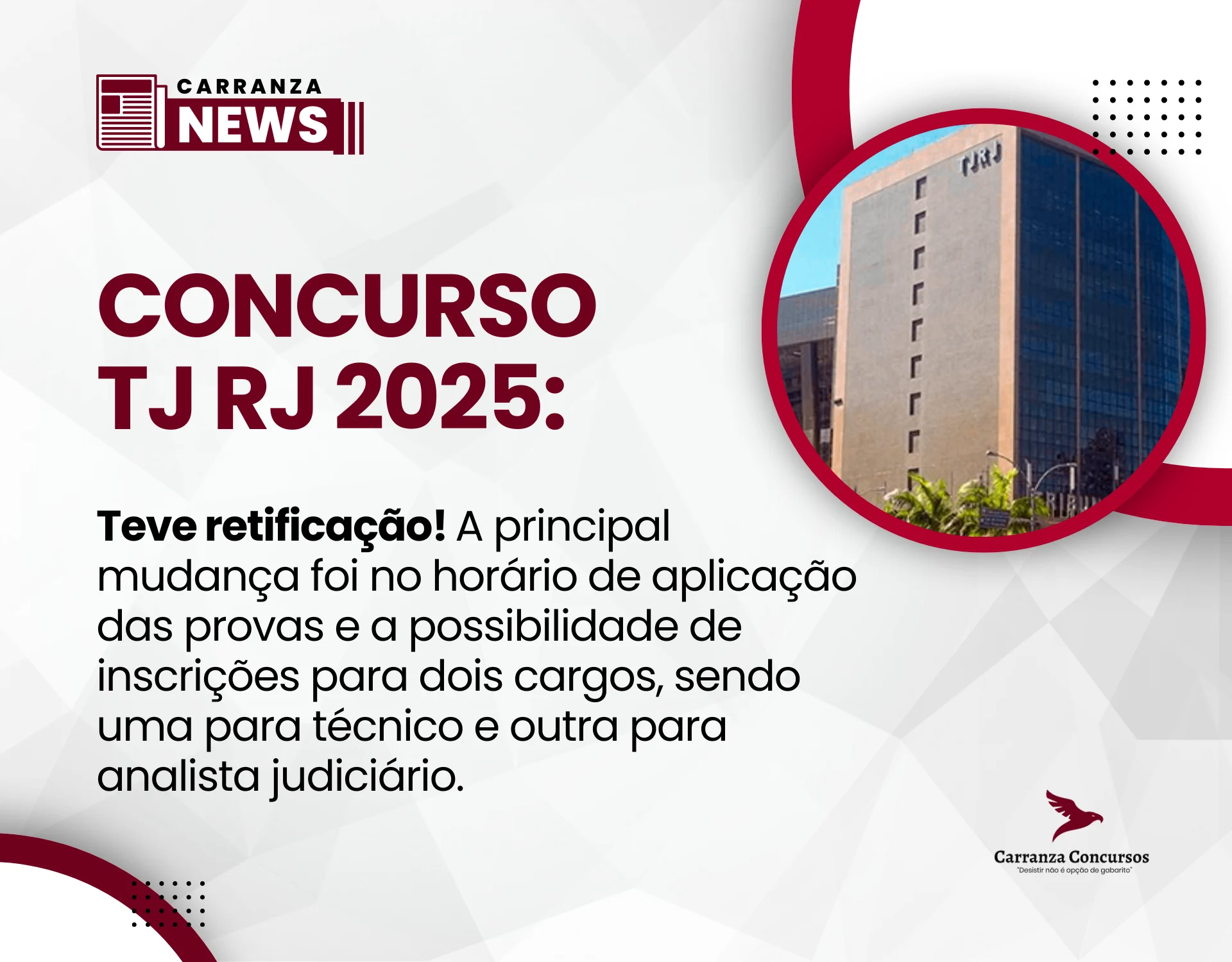 Concurso TJ RJ 2025: retificação permite inscrição para dois cargos com provas em turnos diferentes.