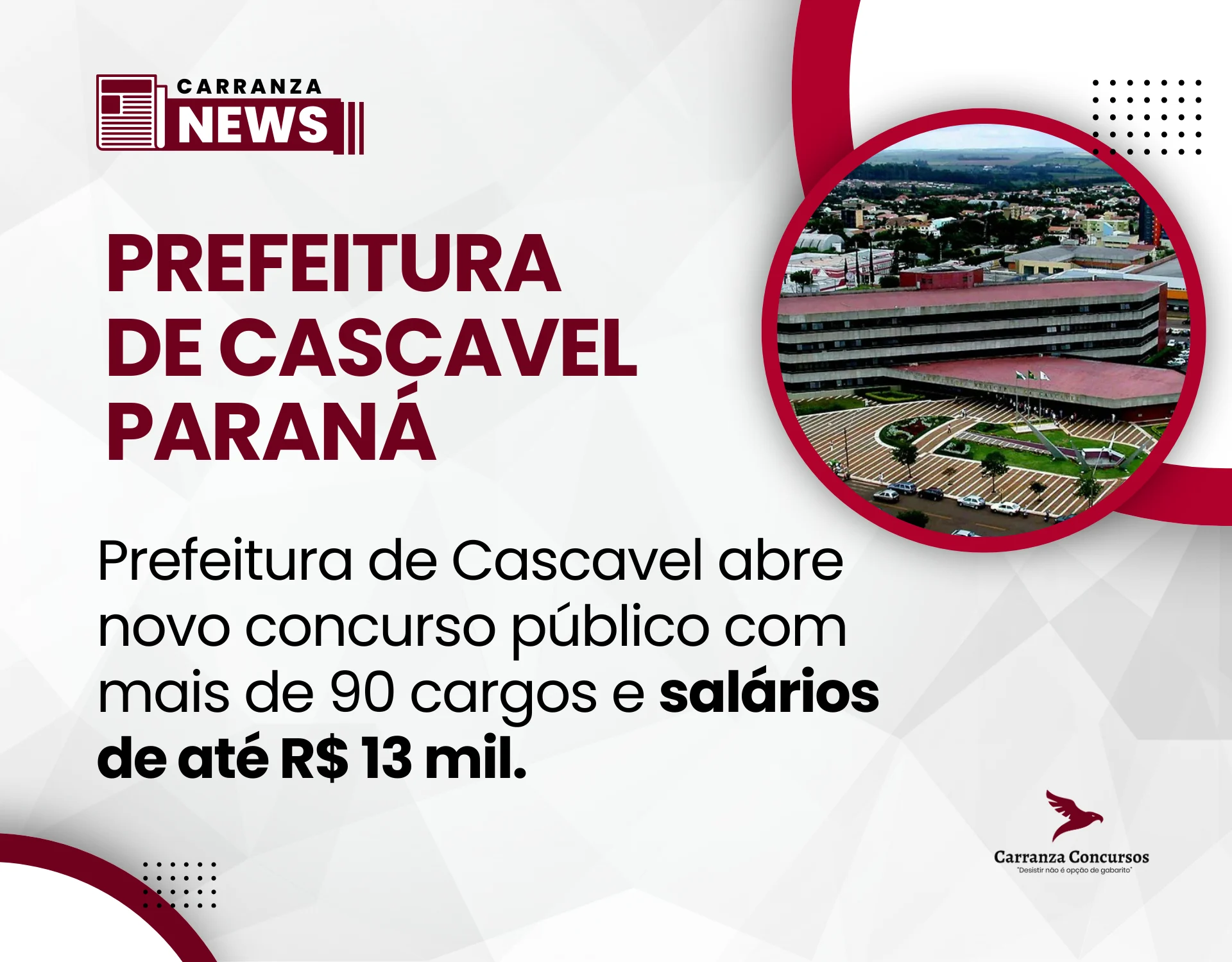 Prefeitura de Cascavel abre novo concurso público com mais de 90 cargos e salários de até R$ 13 mil!