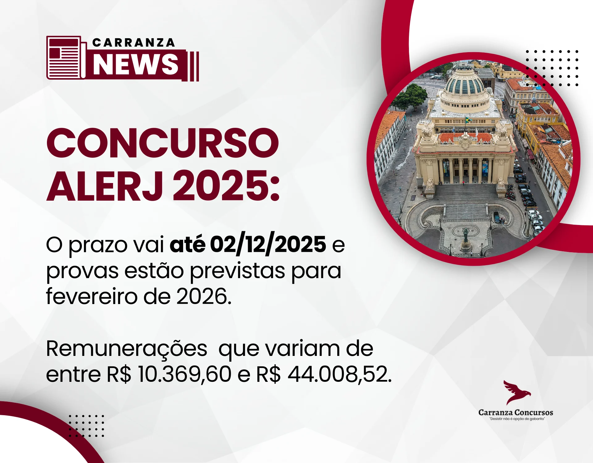 Concurso ALERJ tem inscrições prorrogadas: salários chegam a R$ 44 mil!