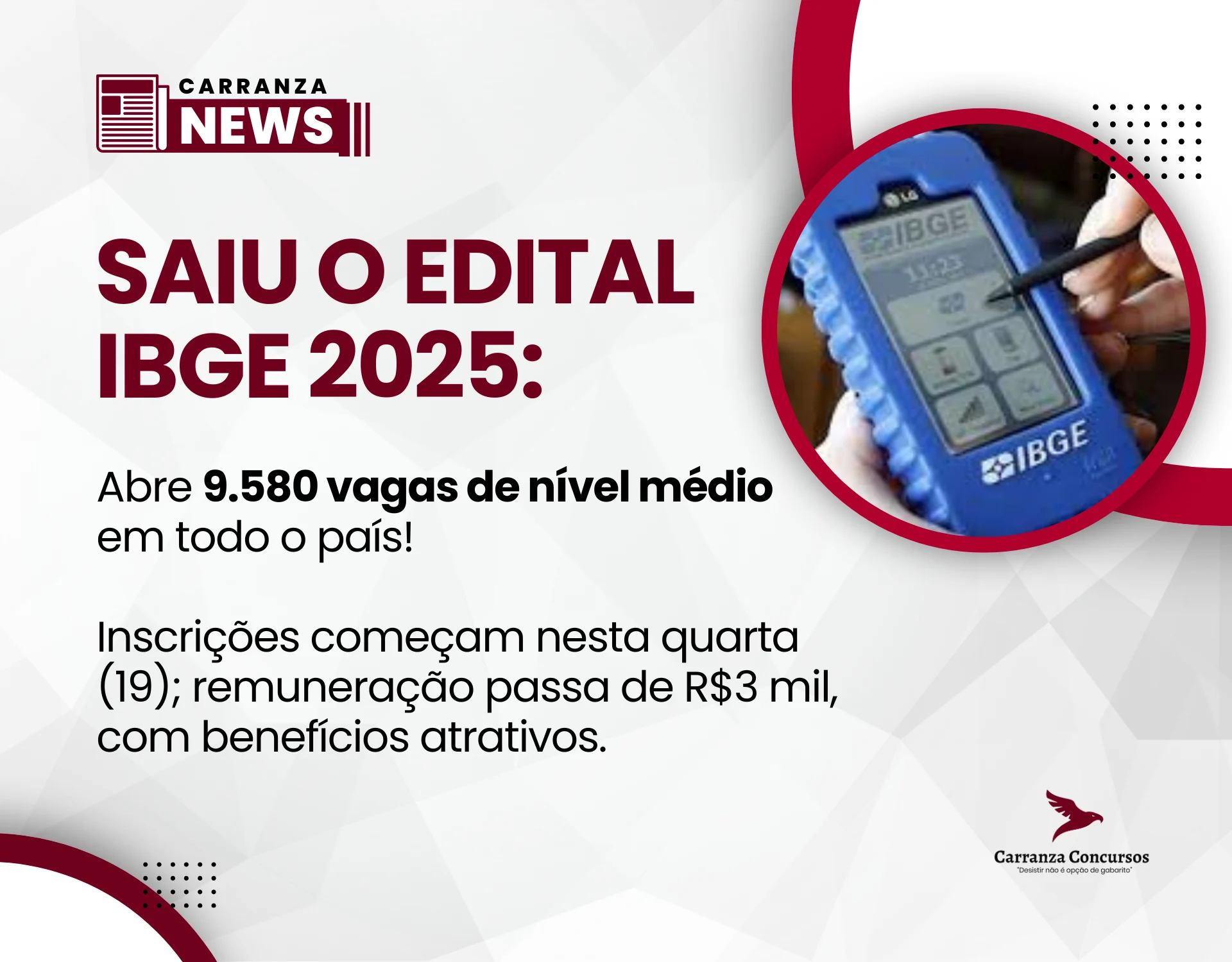 IBGE publica edital com 9.580 vagas para temporários de nível médio!