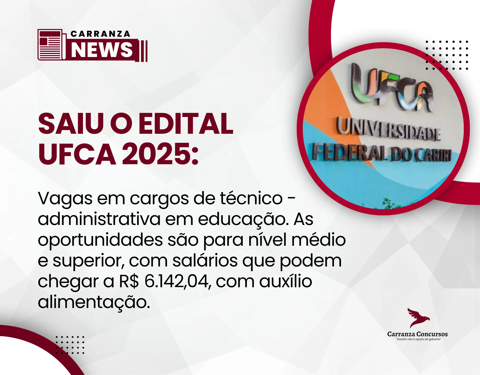 UFCA lança concurso com 13 vagas para cargos técnico-administrativos!