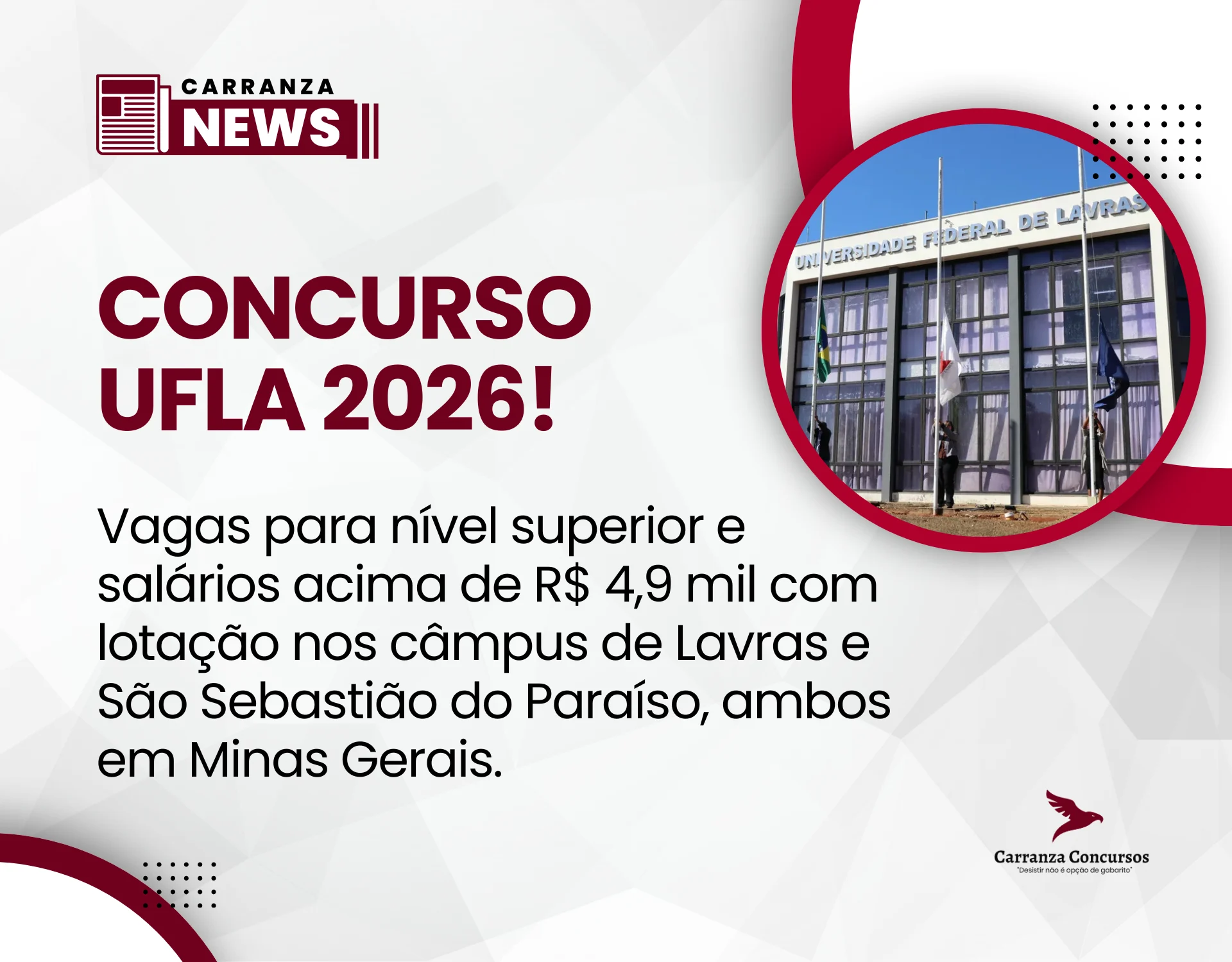 Concurso UFLA tem edital publicado com vagas para nível superior e salários acima de R$ 4,9 mil!