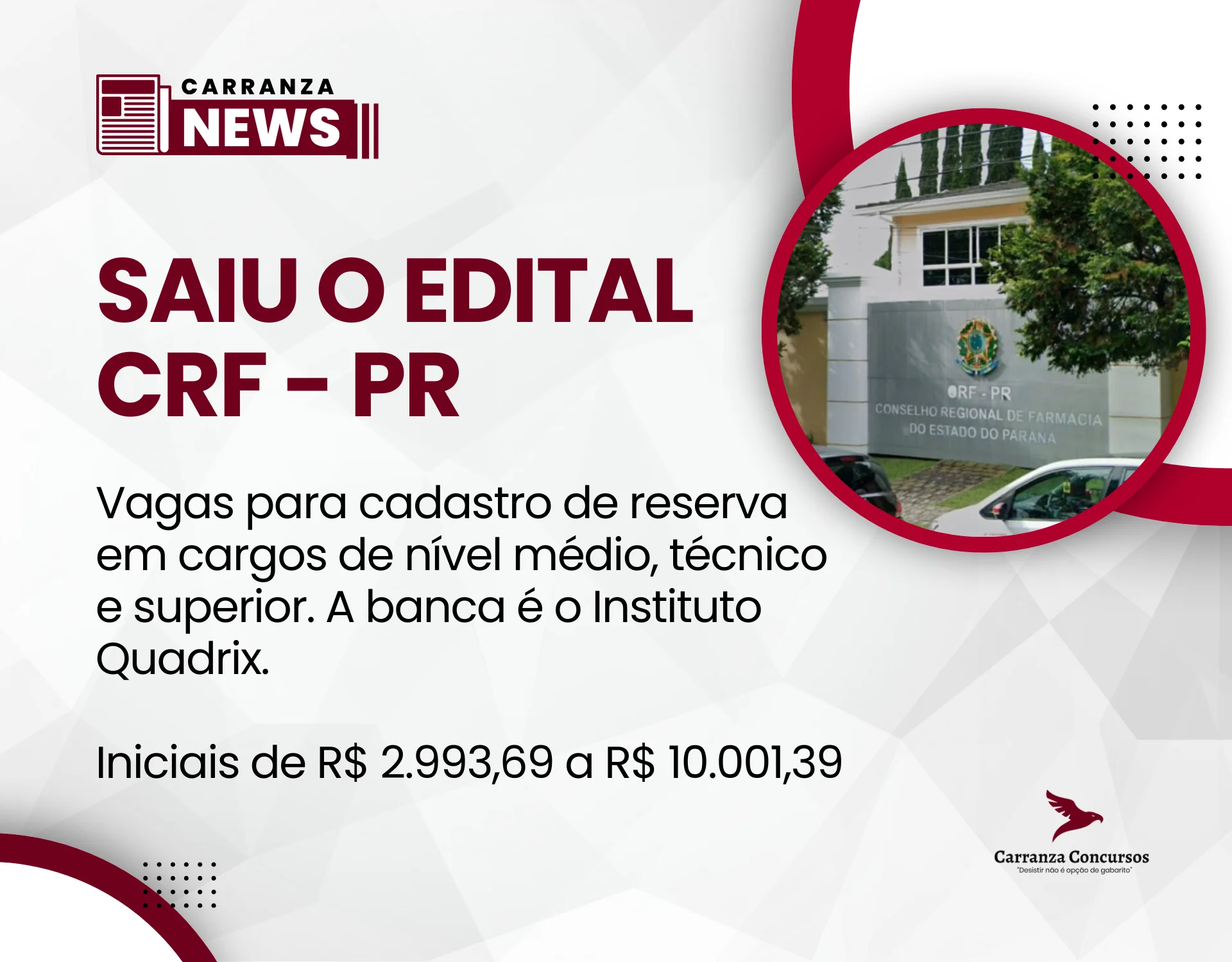 CRF-PR abre concurso para diversos cargos com salários de até R$ 10 mil!