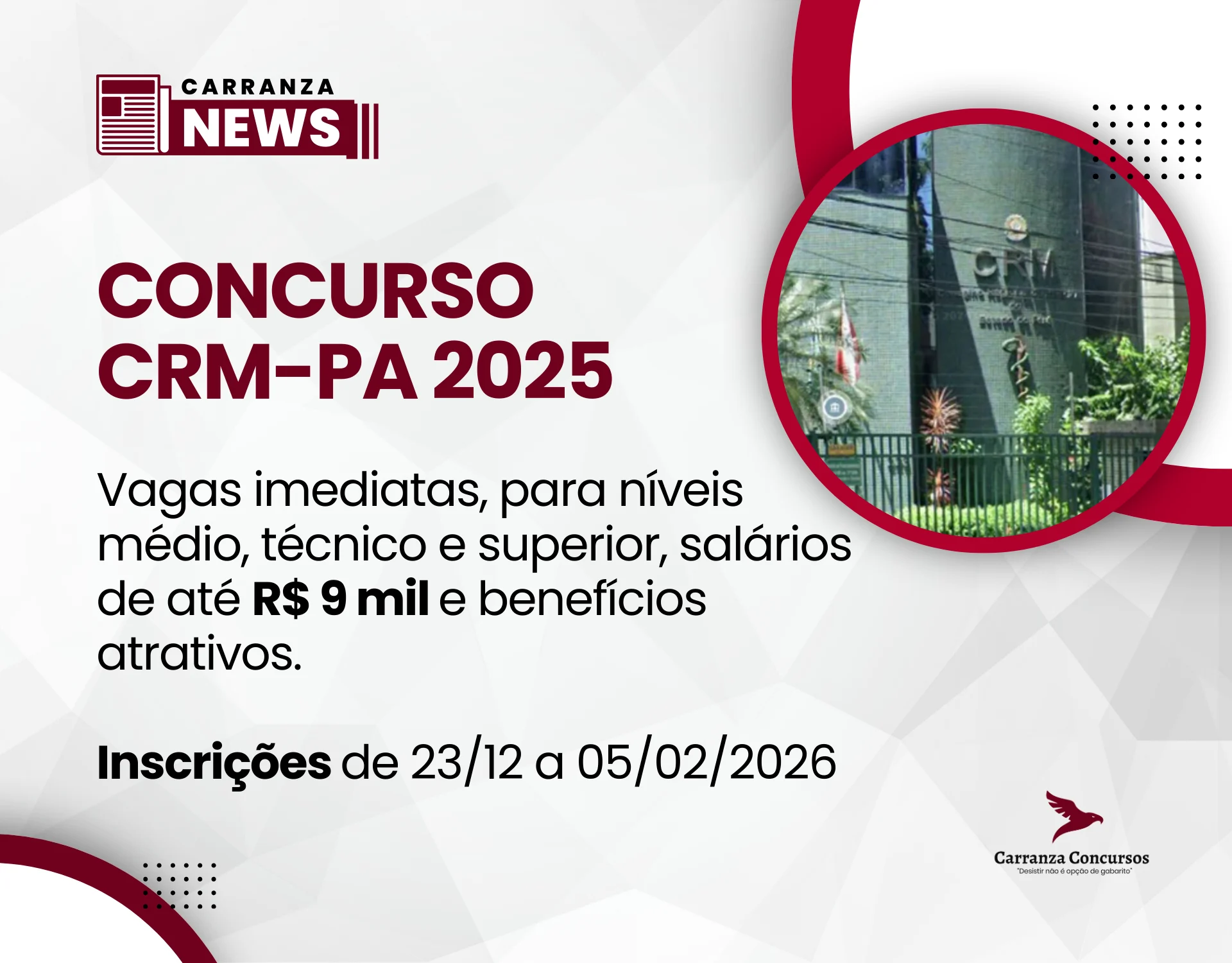 Concurso CRM-PA 2025 é publicado com vagas imediatas, salários de até R$ 9 mil e benefícios atrativos!