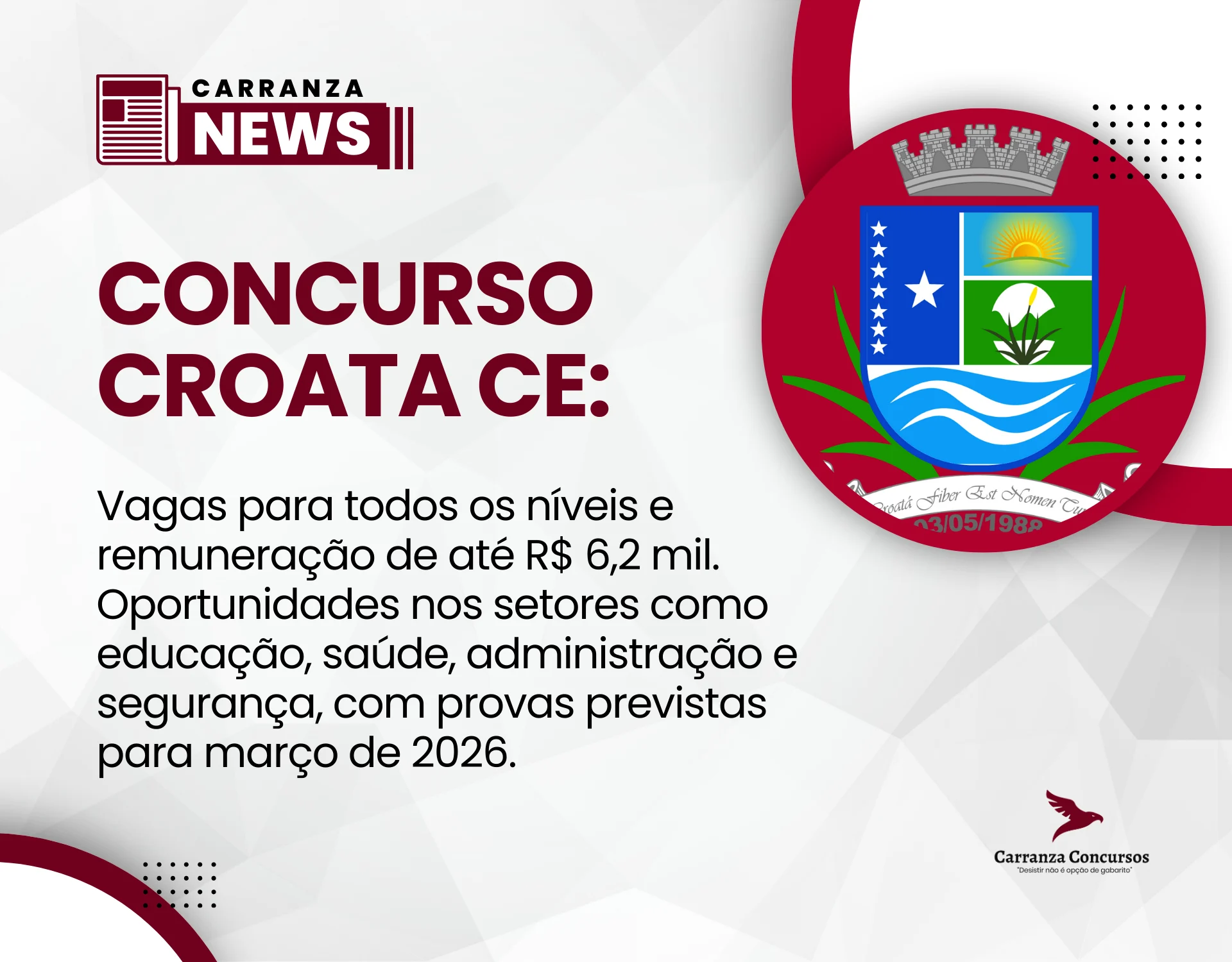 Prefeitura de Croatá-CE lança concurso público com vagas para todos os níveis e salários de até R$ 6,2 mil!