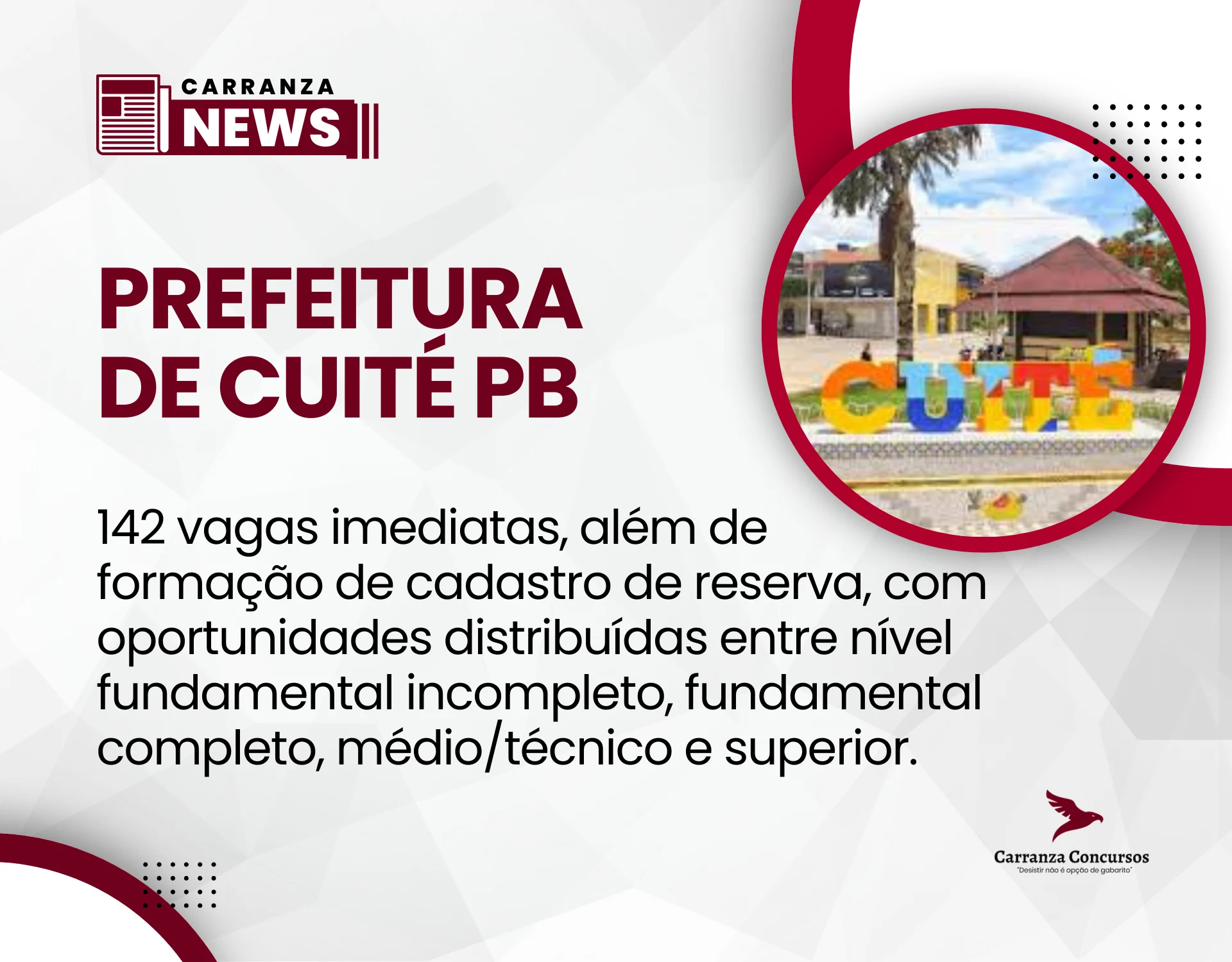 Concurso Prefeitura de Cuité PB publica edital com 142 vagas e salários de até R$ 8.900 mais gratificações!