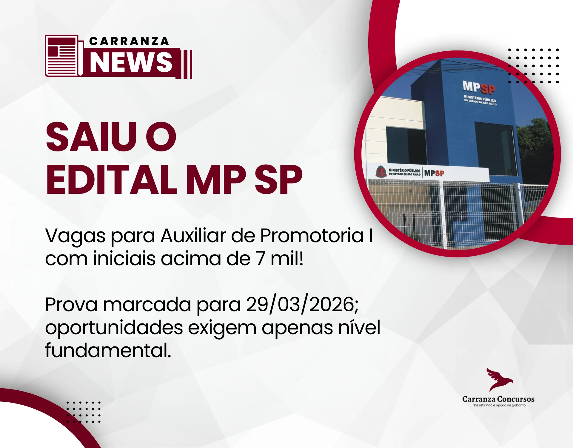 Concurso MP SP: edital publicado para Auxiliar de Promotoria I com iniciais de R$ 3,7 mil!