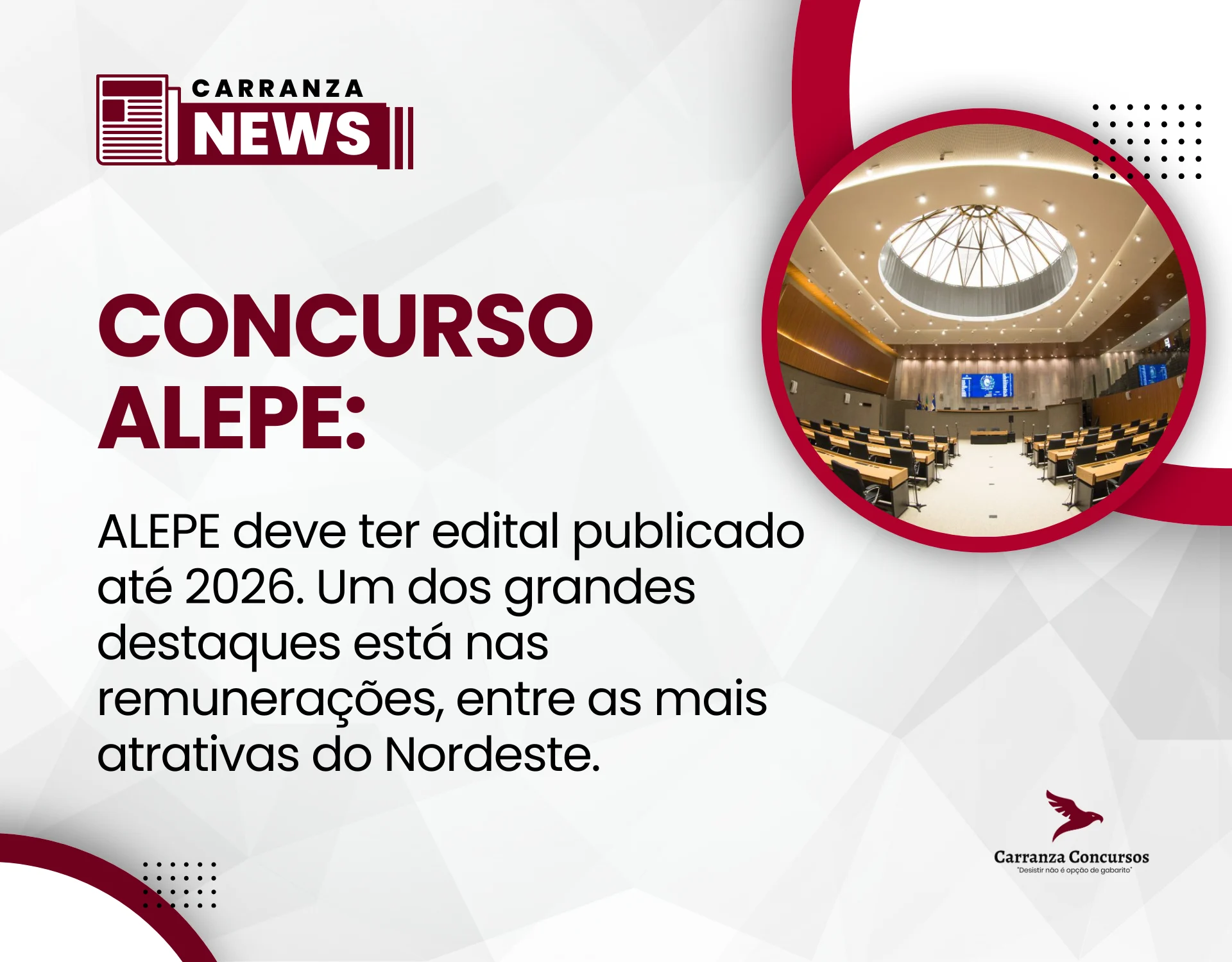 Concurso ALEPE: salários de até R$ 44 mil colocam certame entre os mais atrativos do Nordeste.