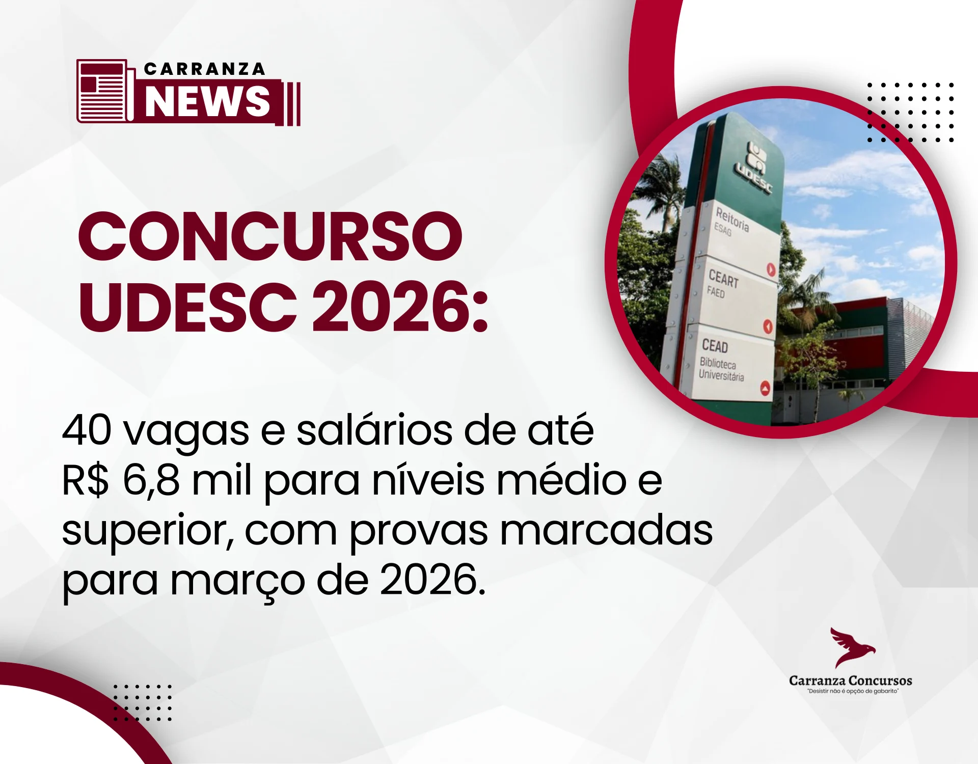 Edital do concurso UDESC é publicado com 40 vagas e salários de até R$ 6,8 mil!