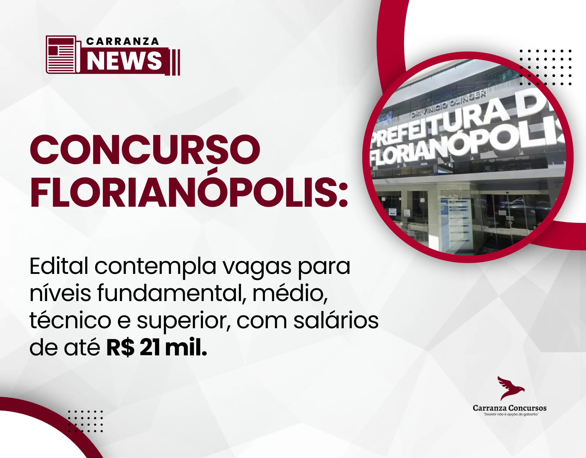 Prefeitura de Florianópolis abre concurso com mais de 60 cargos e salários de até R$ 21 mil!
