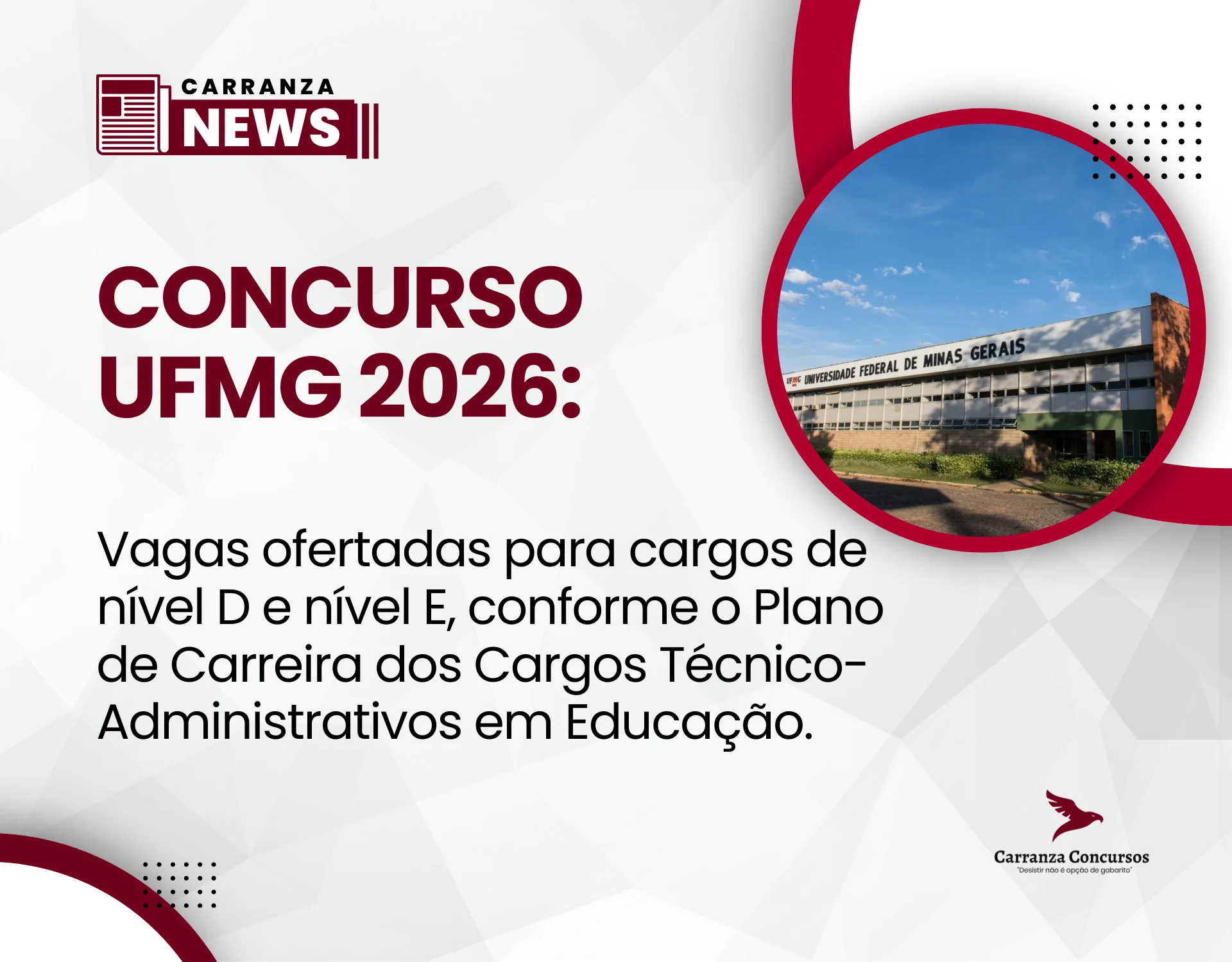 UFMG abre concurso público para técnicos-administrativos com ingresso previsto para 2026.