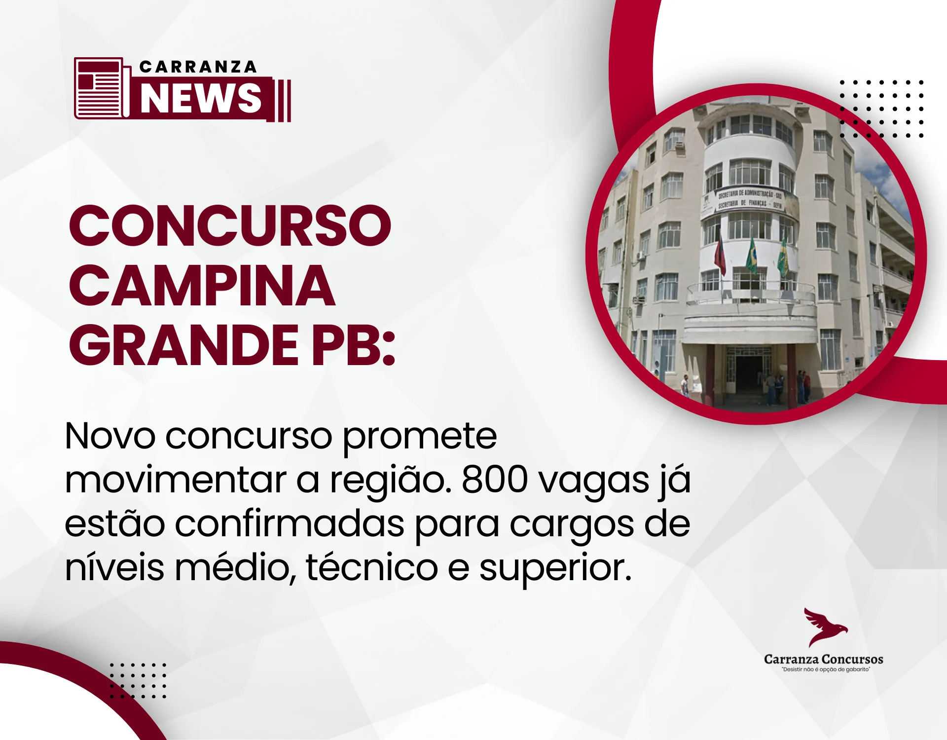 Campina Grande-PB terá novo concurso com mais de 800 vagas: edital está prestes a sair.