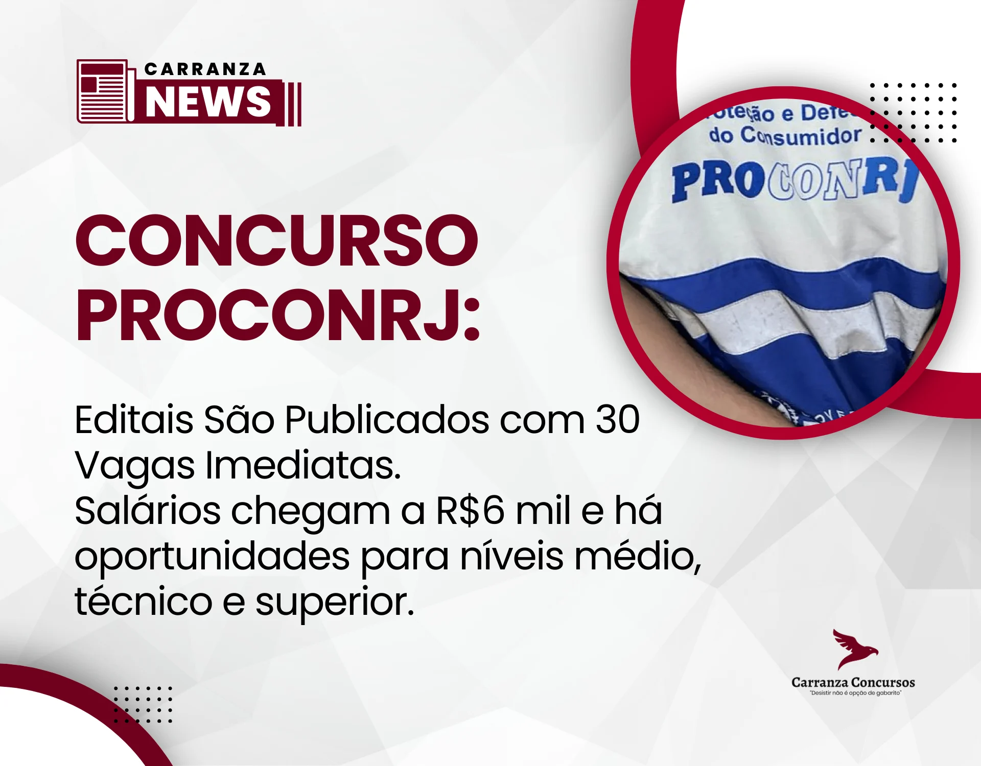 Concurso PROCON RJ 2026: edital publicado com 30 vagas e salários de até R$ 8 mil