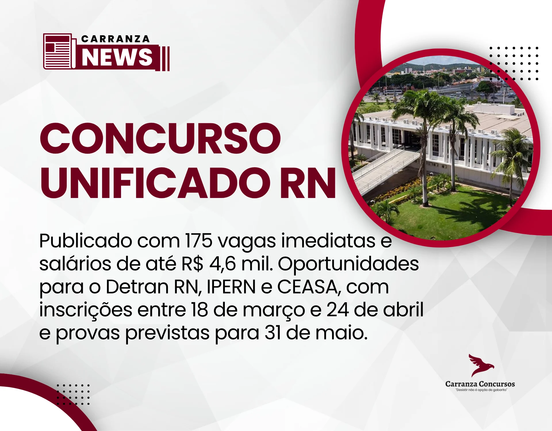 Concurso Unificado RN 2026: Vagas para Detran, IPERN e CEASA com salários de até R$ 4.614,55