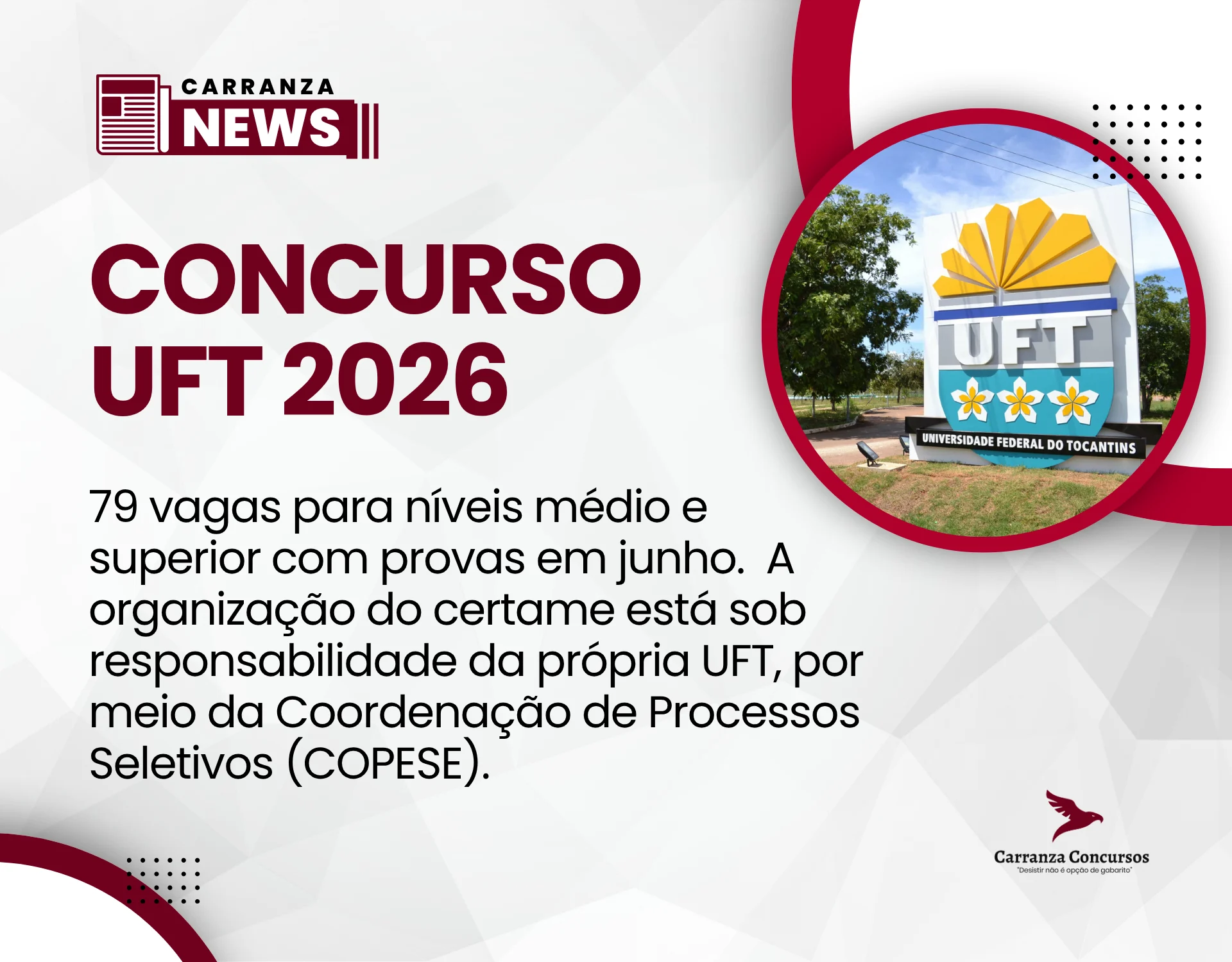 Concurso UFT 2026 é publicado com 16 vagas + 63 CR e salários de até R$ 5,2 mil!