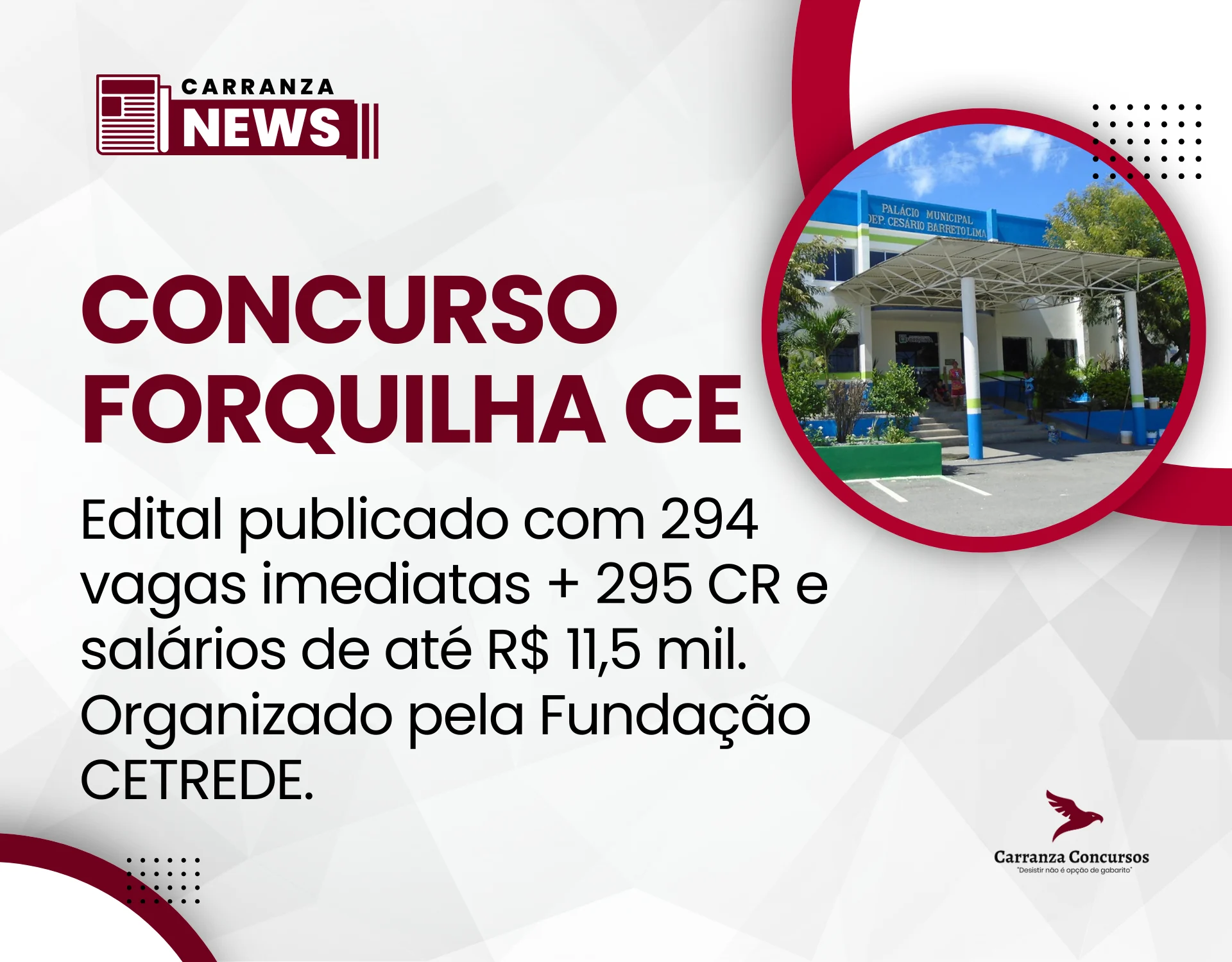 Prefeitura de Forquilha CE tem edital publicado com 294 vagas e salários de até R$ 11,5 mil!