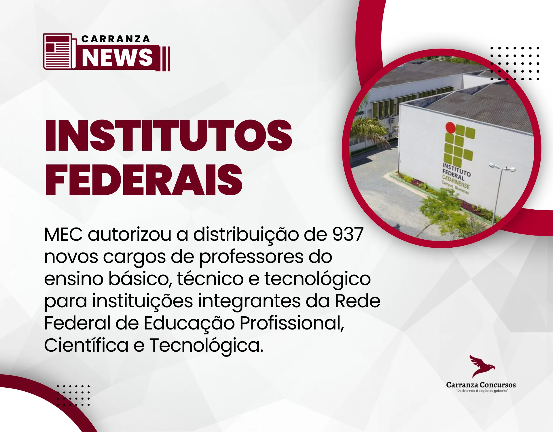 Portaria distribui 937 novos cargos para professores em institutos federais!