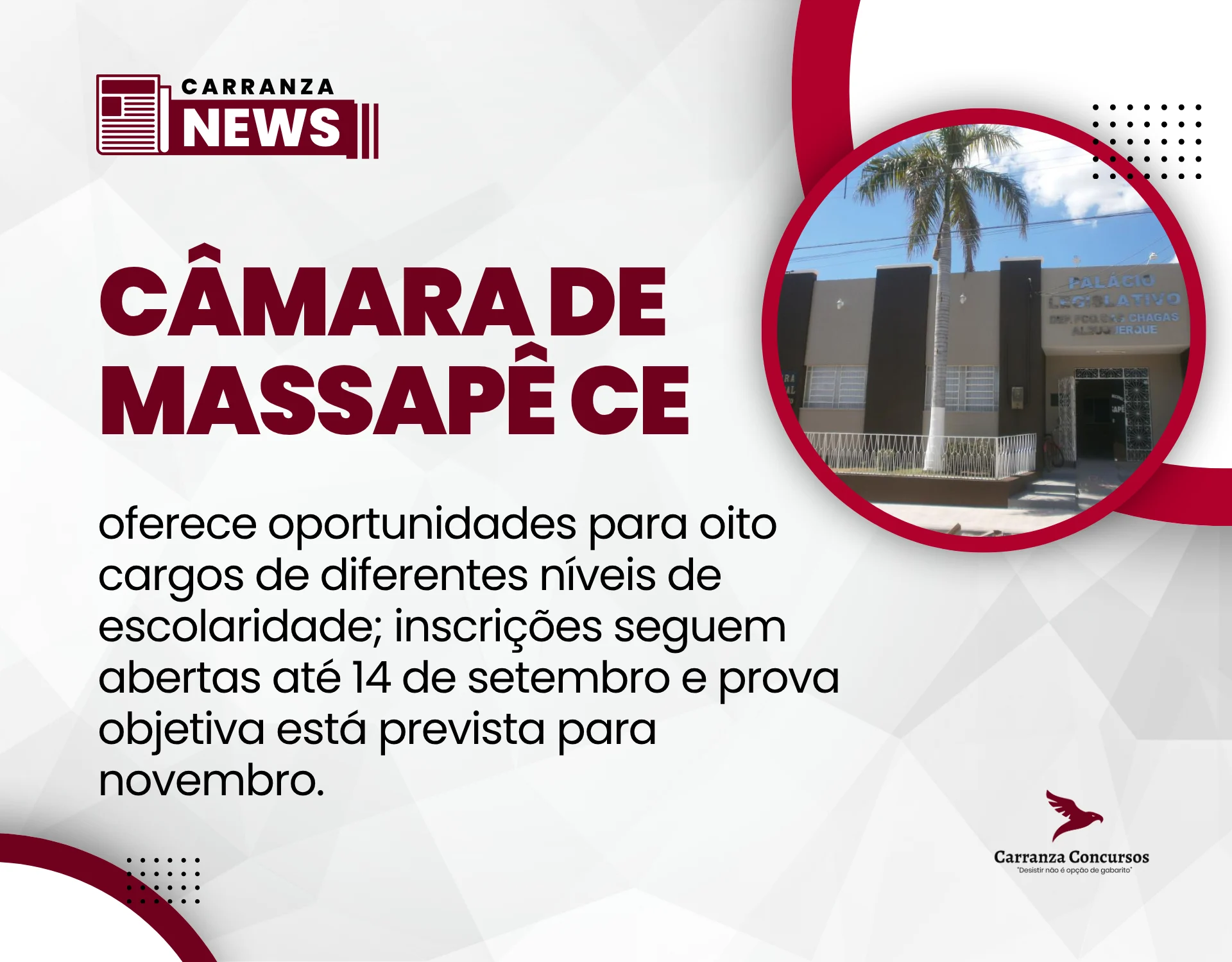 Concurso Câmara de Massapê CE: edital abre 13 vagas com salários de até R$ 2,8 mil!