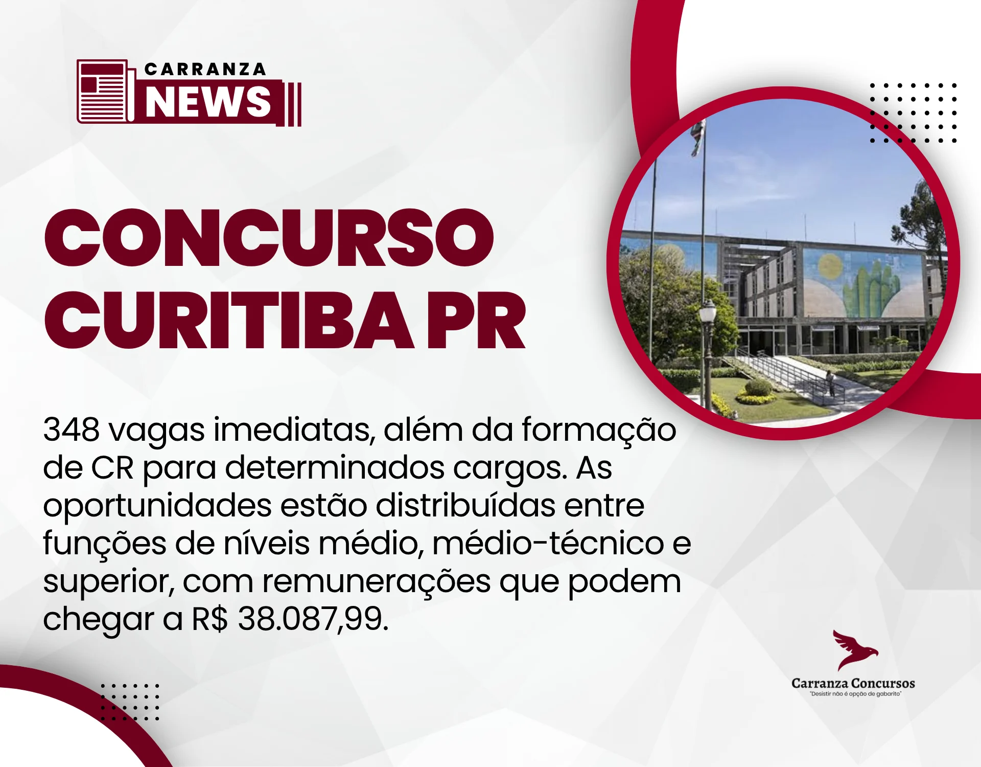 Concurso Curitiba PR: editais são publicados com 348 vagas e salários de até R$ 38 mil!